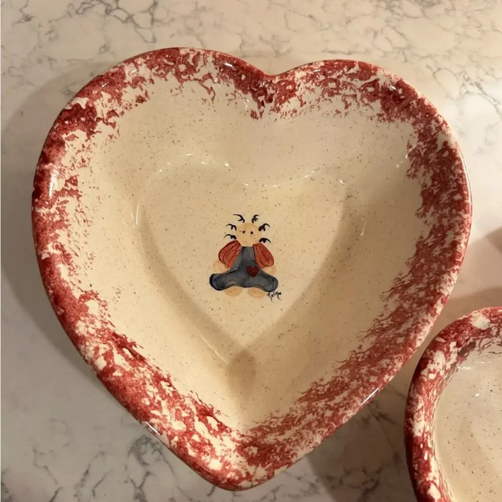 Vintage Ceramic The Houses Pottery Sturgis Ky Heart Shaped‎ Bowls Set of 3